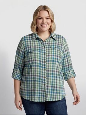torrid Green and Blue Plaid Button-Down Shirt